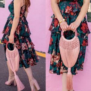 Cult Gaia Angelou Tassel Fringe Bag Mauve Pink Blush Size Small